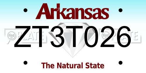 ZT3T026 Arkansas License Plate