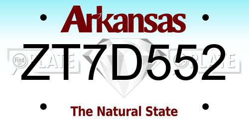 ZT7D552 Arkansas License Plate