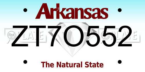 ZT7O552 Arkansas License Plate
