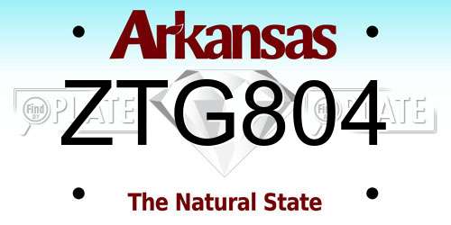 ZTG804 Arkansas License Plate