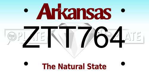 ZTT764 Arkansas License Plate