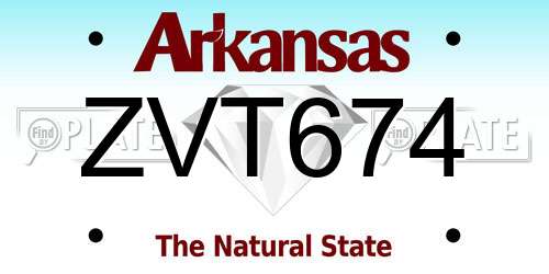 ZVT674 Arkansas License Plate