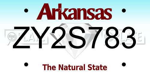 ZY2S783 Arkansas License Plate