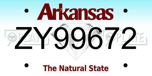 ZY99672 Arkansas License Plate