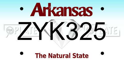 ZYK325 Arkansas License Plate