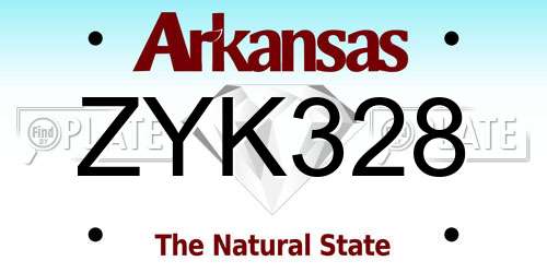 ZYK328 Arkansas License Plate
