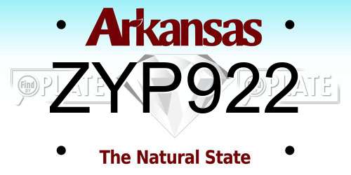 ZYP922 Arkansas License Plate