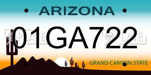 01GA722 Arizona License Plate