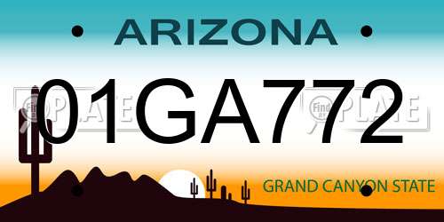 01GA772 Arizona License Plate