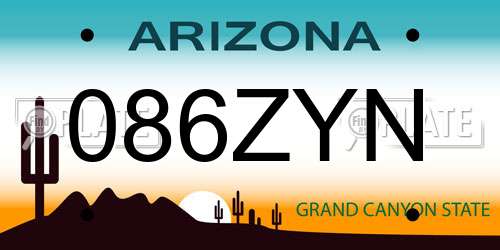 086ZYN Arizona License Plate