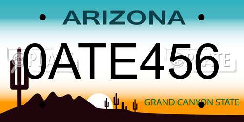 0ATE456 Arizona License Plate