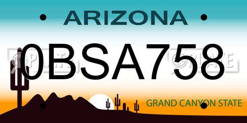 0BSA758 Arizona License Plate