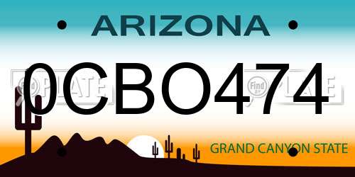 0CBO474 Arizona License Plate