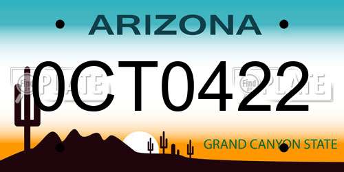 0CT0422 Arizona License Plate