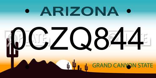 0CZQ844 Arizona License Plate