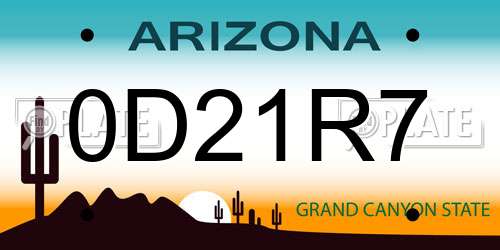 0D21R7 Arizona License Plate