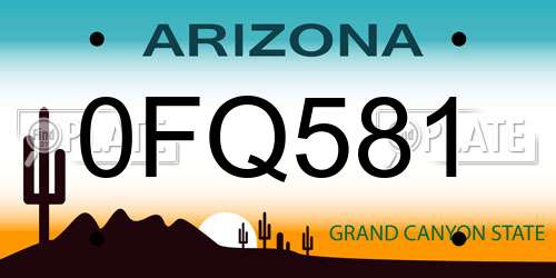 0FQ581 Arizona License Plate