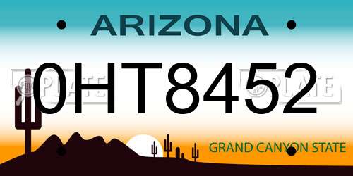 0HT8452 Arizona License Plate