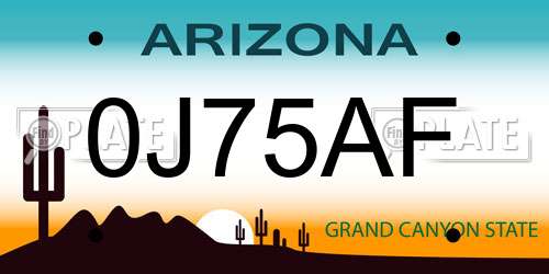 0J75AF Arizona License Plate