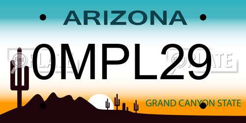 0MPL29 Arizona License Plate