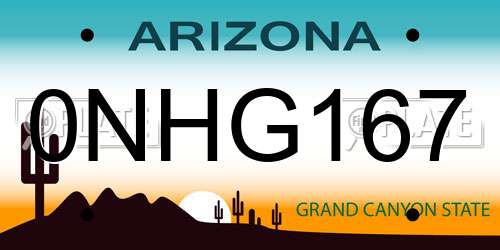 0NHG167 Arizona License Plate
