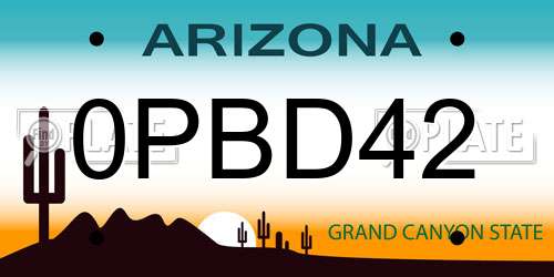0PBD42 Arizona License Plate