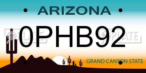 0PHB92 Arizona License Plate