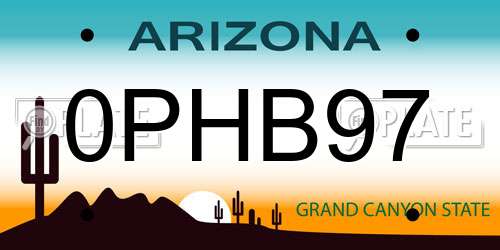 0PHB97 Arizona License Plate