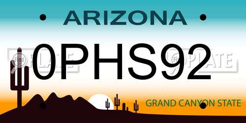 0PHS92 Arizona License Plate