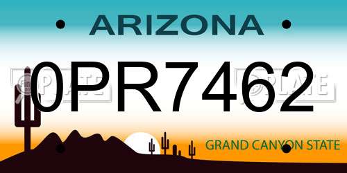 0PR7462 Arizona License Plate