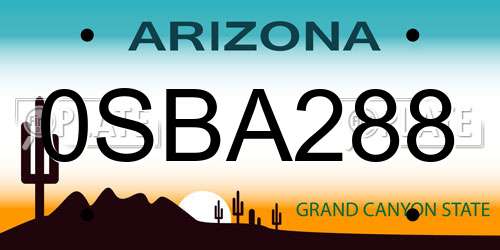 0SBA288 Arizona License Plate