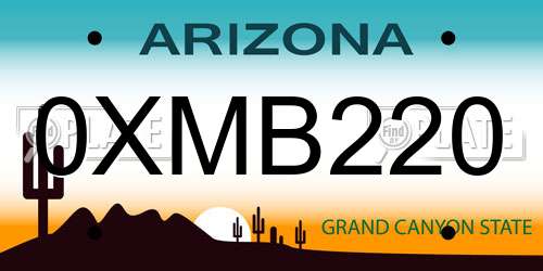 0XMB220 Arizona License Plate