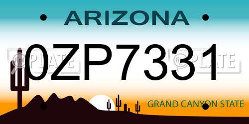 0ZP7331 Arizona License Plate