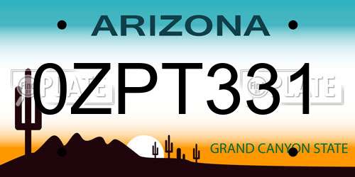 0ZPT331 Arizona License Plate