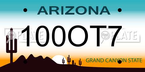 100OT7 Arizona License Plate