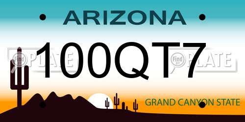 100QT7 Arizona License Plate