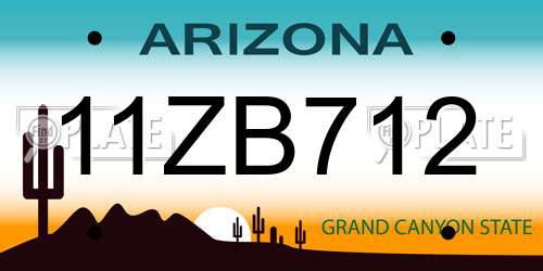 11ZB712 Arizona License Plate