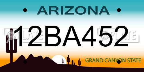 12BA452 Arizona License Plate