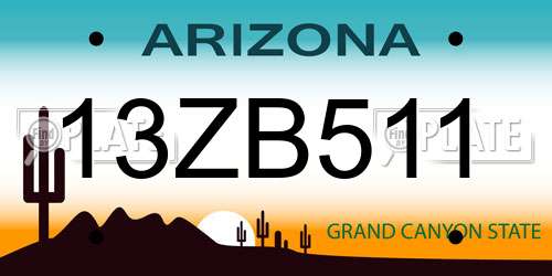 13ZB511 Arizona License Plate
