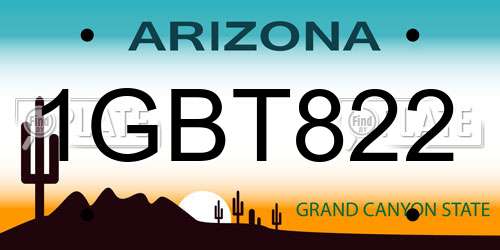 1GBT822 Arizona License Plate