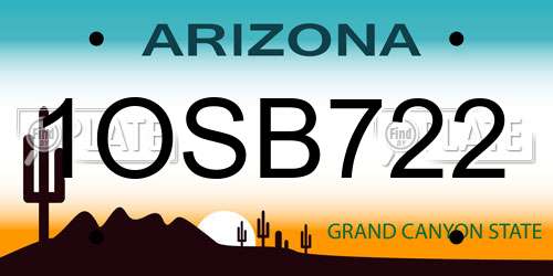 1OSB722 Arizona License Plate