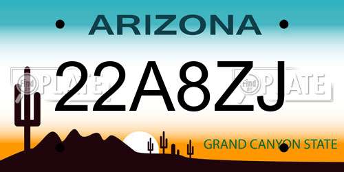 22A8ZJ Arizona License Plate