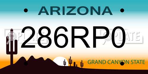 286RP0 Arizona License Plate