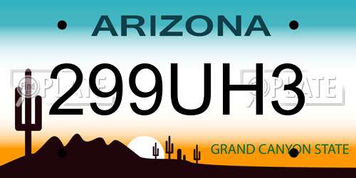 299UH3 Arizona License Plate