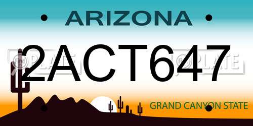 2ACT647 Arizona License Plate