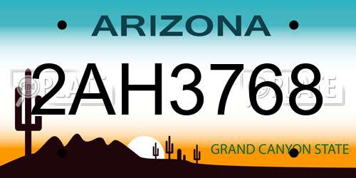 2AH3768 Arizona License Plate