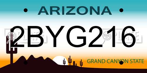 2BYG216 Arizona License Plate