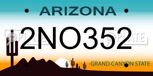 2NO352 Arizona License Plate