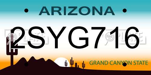 2SYG716 Arizona License Plate