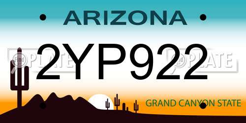 2YP922 Arizona License Plate